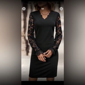 Chic Black Long Sleeve Dress with Lace Detail